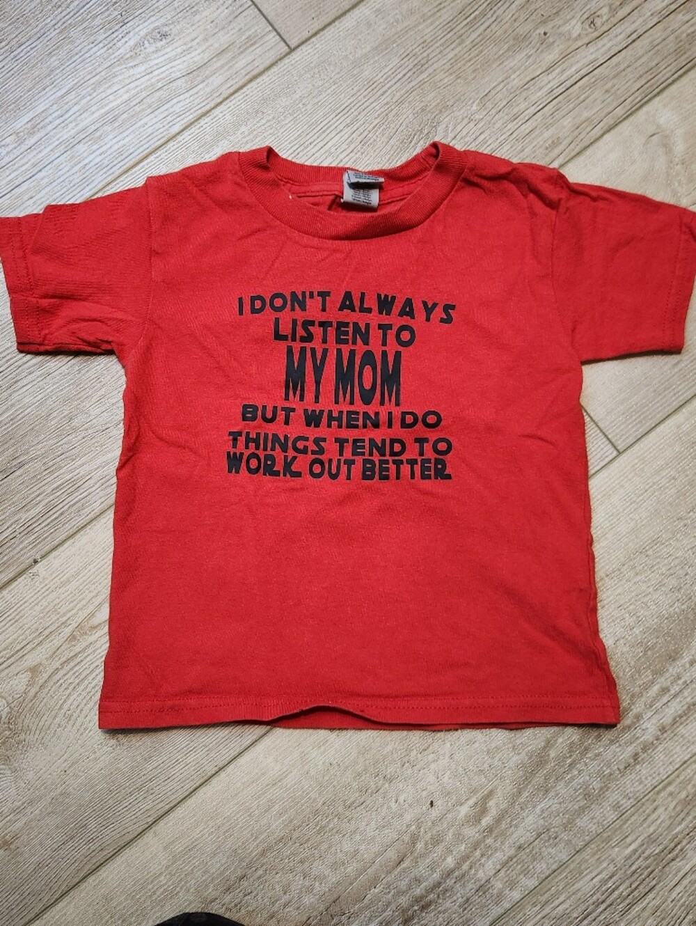 Gildan Red Kids Short Sleeve Tee with Black Text Graphic